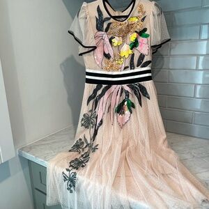 Floral Embroidered Pink Tulle Dress